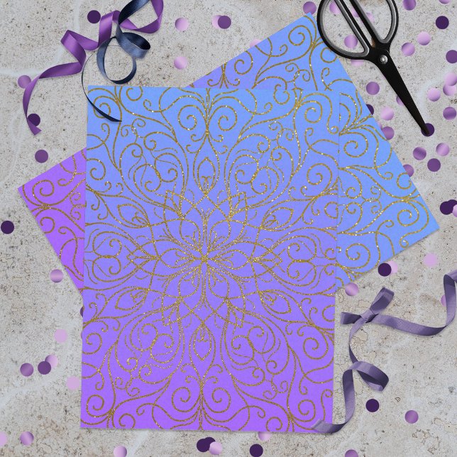 Gold Glitzer Mandala auf Lila bis blauen Hintergru Seidenpapier (Von Creator hochgeladen)