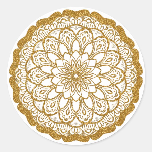 Gold Glitzer Mandala Runder Aufkleber (Vorderseite)
