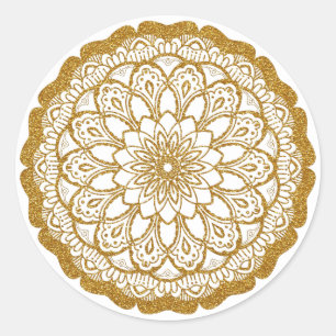 Gold Glitzer Mandala Runder Aufkleber