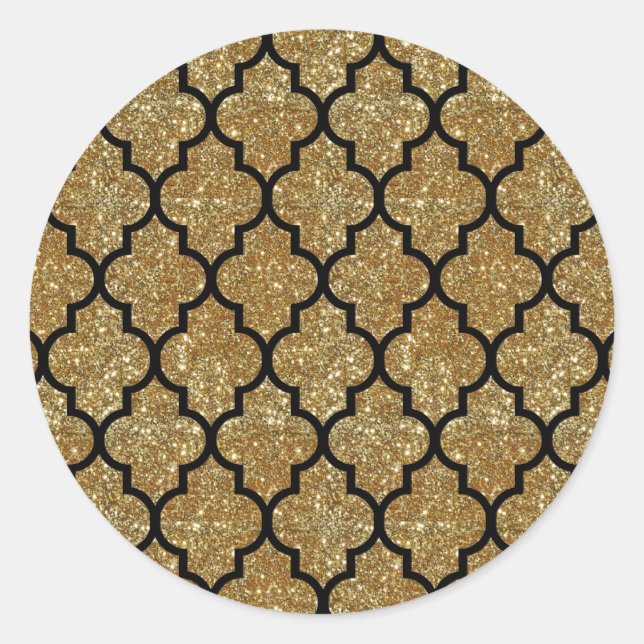 Gold Glitzer Marokkanisches Quatrefolienmuster Runder Aufkleber (Vorderseite)
