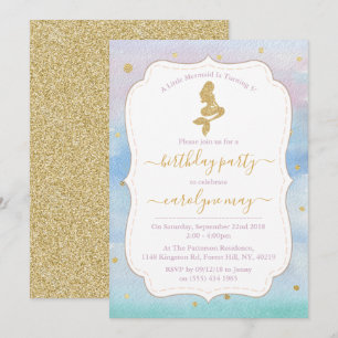Gold Glitzer Mermaid Birthday Party Einladung