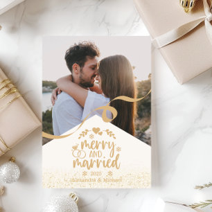 Gold Glitzer Merry und Verheiratetes Foto Feiertagskarte