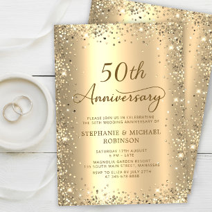 Gold Glitzer Metallic 50. Hochzeitstag Einladung