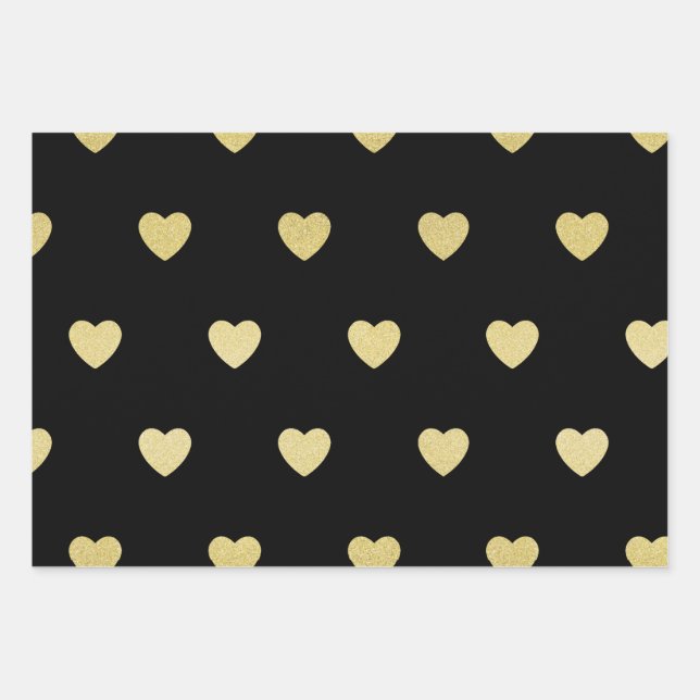 Gold Glitzer Metallic Heart Black Lila Geschenkpapier Set (Vorderseite)