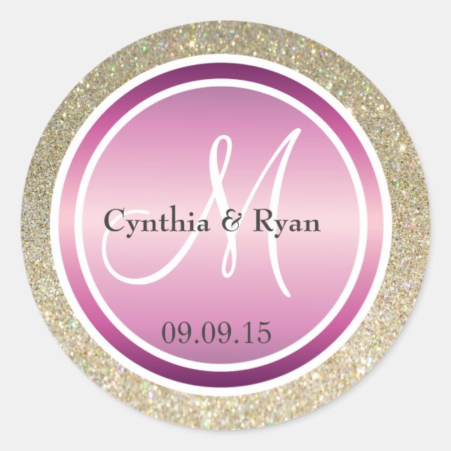 Gold Glitzer & Metallic Lila Wedding Monogram Runder Aufkleber (Vorderseite)