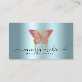 Gold Glitzer Metallische Türkisblume Schmetterling Visitenkarte