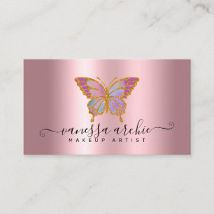Gold Glitzer Metallisches Pink Foil Butterfly Logo Visitenkarte