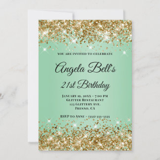 Gold Glitzer Mint Ombre Monogram, 21. Geburtstag Einladung