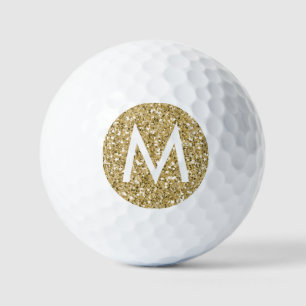 Gold Glitzer Modern Monogram Golfball