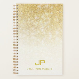 Gold Glitzer Moderne Monogramm Name Elegante Vorla Planer