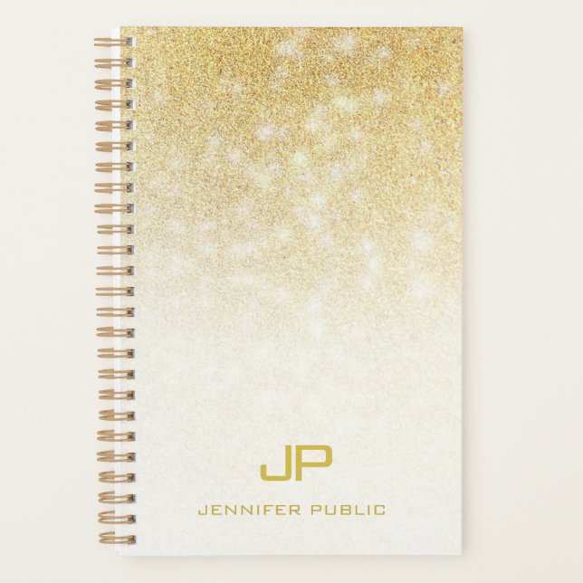 Gold Glitzer Moderne Monogramm Name Elegante Vorla Planer (Vorderseite)