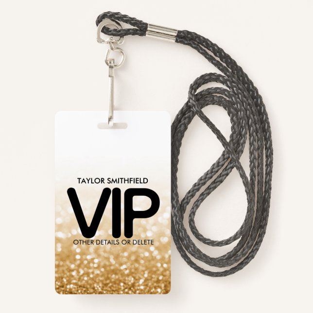 Gold Glitzer modische VIP Lanyard Abzeichen-Brand Ausweis (Vorderseite mit Schlüsselband)