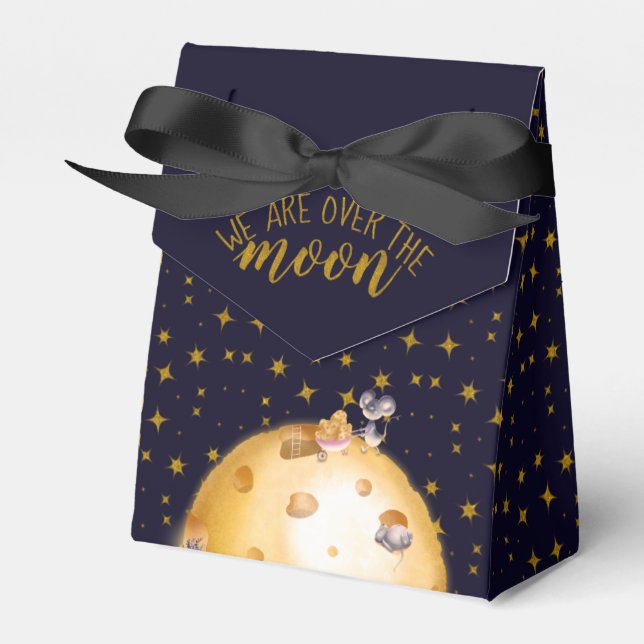 Gold Glitzer, Mond aus Käse, Babydusche Geschenkschachtel (Vorderseite)