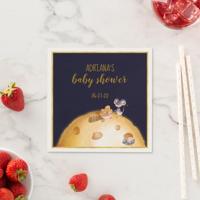 Gold Glitzer, Mond aus Käse, Babydusche Serviette (Beispiel)