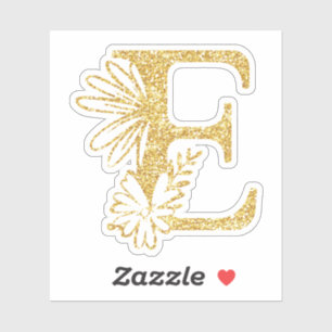 Gold Glitzer Monogram Initial E Floral Aufkleber