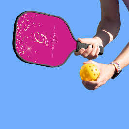Gold Glitzer & Monogram, Name des weißen Drehbuchs Pickleball Schläger