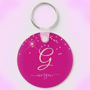 Gold Glitzer & Monogram, Name des weißen Drehbuchs Schlüsselanhänger