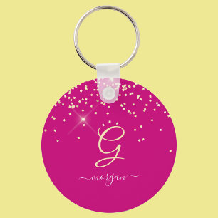 Gold Glitzer & Monogram, Name des weißen Drehbuchs Schlüsselanhänger