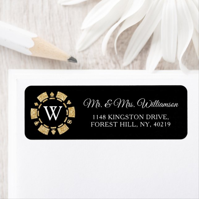 Gold Glitzer Monogram Poker Chip Casino Hochzeit (Insitu)