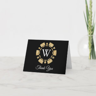 Gold Glitzer Monogram Poker Chip Casino Hochzeit Dankeskarte