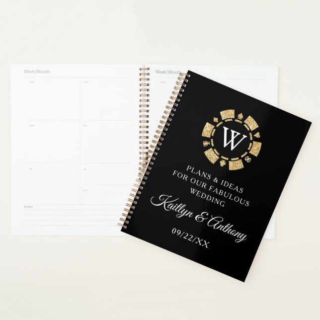 Gold Glitzer Monogram Poker Chip Casino Hochzeit Planer (Anzeige)
