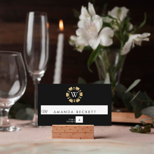 Gold Glitzer Monogram Poker Chip Casino Hochzeit Platzkarte