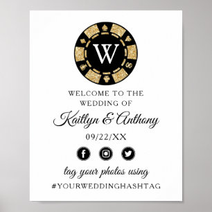 Gold Glitzer Monogram Poker Chip Casino Hochzeit Poster