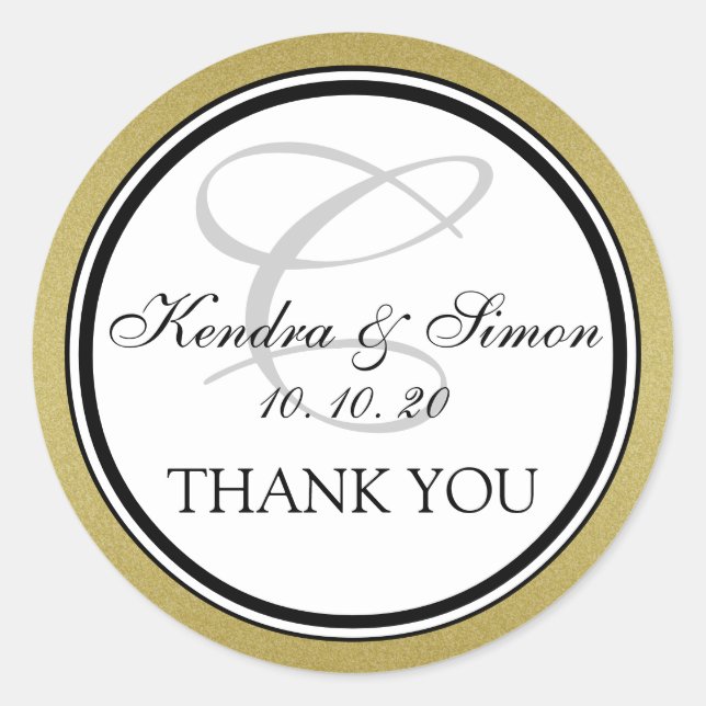 Gold Glitzer Monogram Wedding Dankeschön Sticker (Vorderseite)