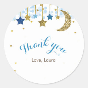 Gold Glitzer Moon Modern Danke Stickers. Runder Aufkleber