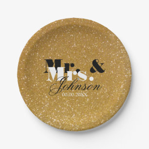 Gold Glitzer Mr. and Mrs. wedding paper Tellers Pappteller