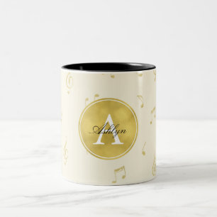Gold Glitzer Musiknoten Abstrakt Monogram Zweifarbige Tasse