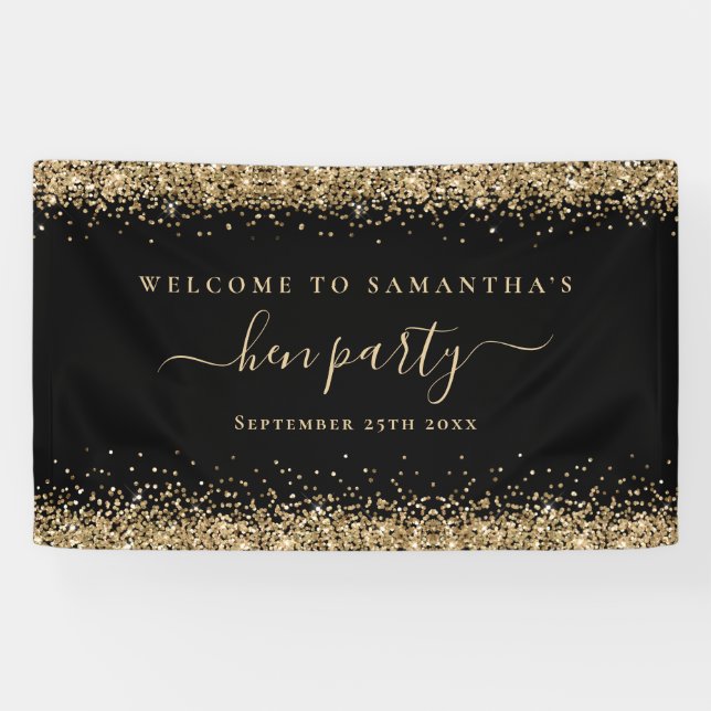 Gold Glitzer Name Datum Willkommen beim Hen Party  Banner (Horizontal)
