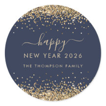 Gold Glitzer Name Navy Blue Happy New Year 2026