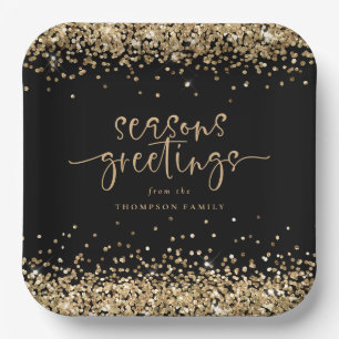 Gold Glitzer Name Weihnachten Frohe Festtage Pappteller