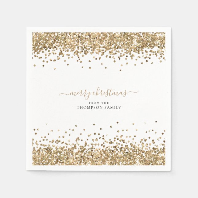 Gold Glitzer Name White Frohe Weihnachten Serviette (Vorderseite)