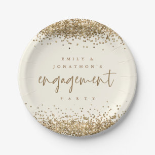 Gold-Glitzer-Namen Cream-Engagement-Partei Pappteller