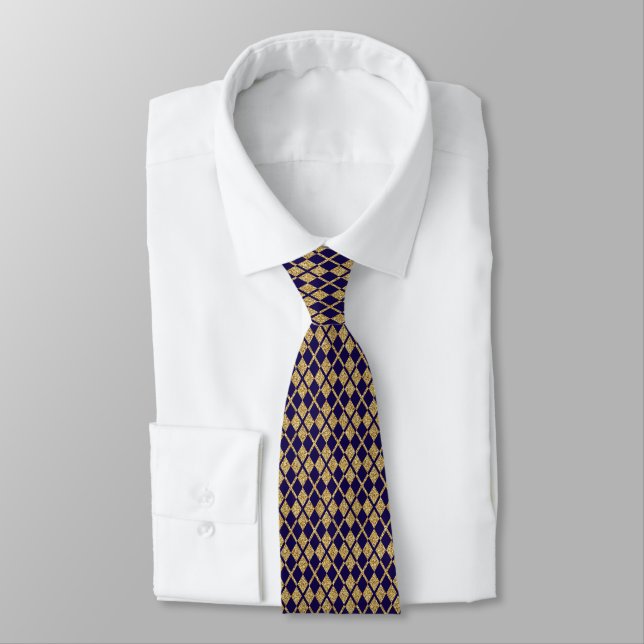 Gold Glitzer Navy Blue Elegante Krawatte (Gebunden)
