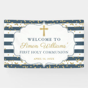 Gold Glitzer Navy Blue First Heilige Kommunion Ban Banner