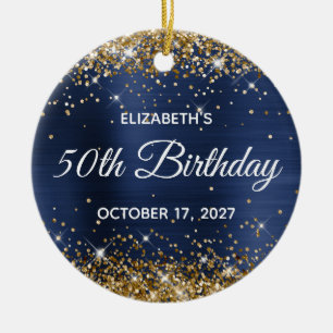 Gold Glitzer Navy Blue Foil 50. Geburtstag Keramik Ornament
