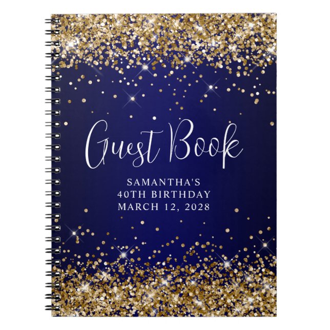 Gold Glitzer Navy Blue Ombre 40th Birthday Gast Notizblock (Vorderseite)