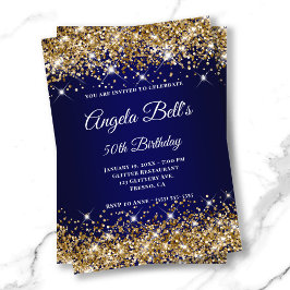 Gold Glitzer Navy Blue Ombre Extravagant Monogram Einladung