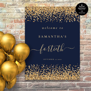 Gold Glitzer Navy Blue Script Willkommen im 40. Pa Poster