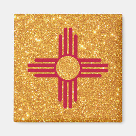 Gold Glitzer New Mexico Flag Magnet