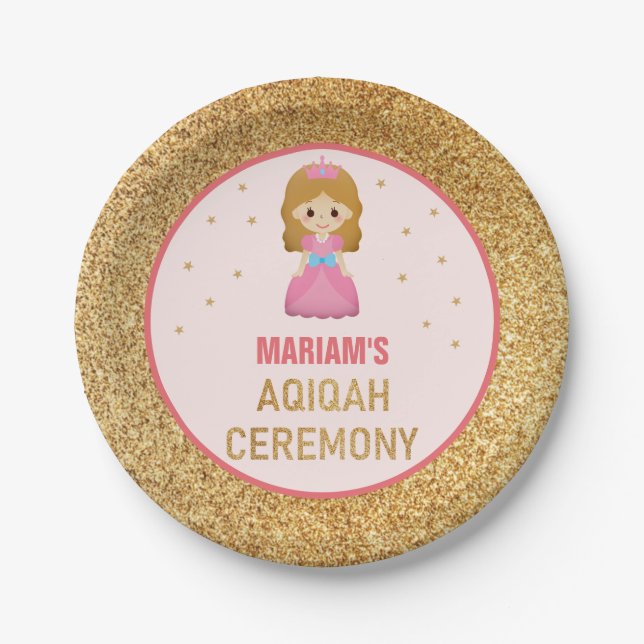 Gold Glitzer Niedlich Little Princess Aqiqah Pappteller (Vorderseite)