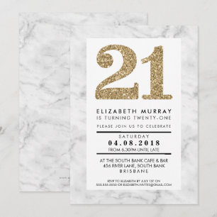 GOLD GLITZER NUMBER 21 21st INVITE einfaches Marmo Einladung