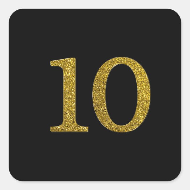 Gold Glitzer Nummer 10 breiter Schriftart Quadratischer Aufkleber (Vorderseite)