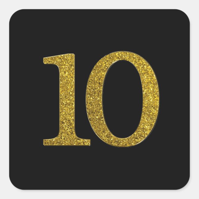 Gold Glitzer Nummer 10 Großer Schriftart Quadratischer Aufkleber (Vorderseite)