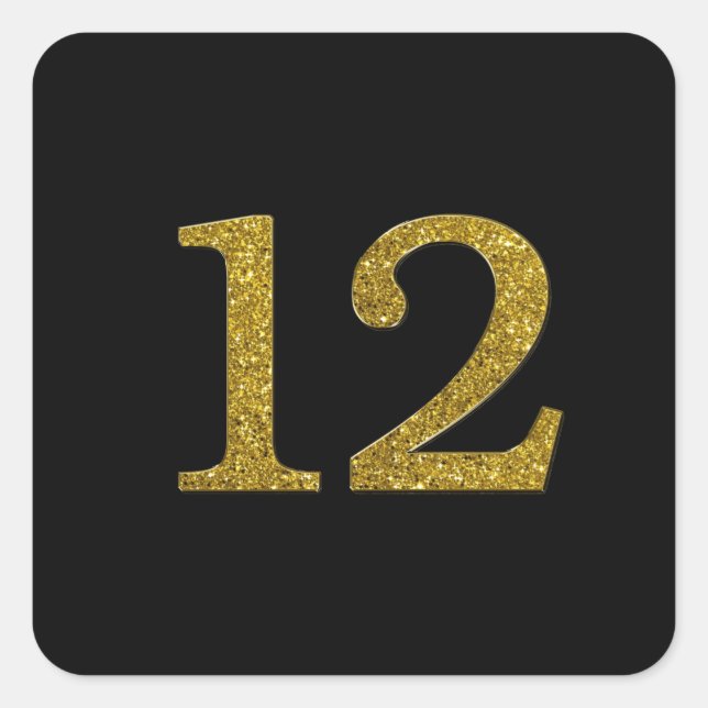 Gold Glitzer Nummer 12 breiter Schriftart Quadratischer Aufkleber (Vorderseite)