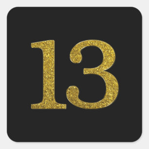 Gold Glitzer Nummer 13 Breiter Schriftart Quadratischer Aufkleber