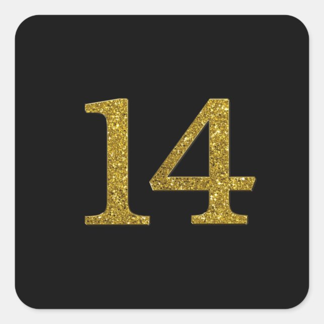 Gold Glitzer Nummer 14 breiter Schriftart Quadratischer Aufkleber (Vorderseite)